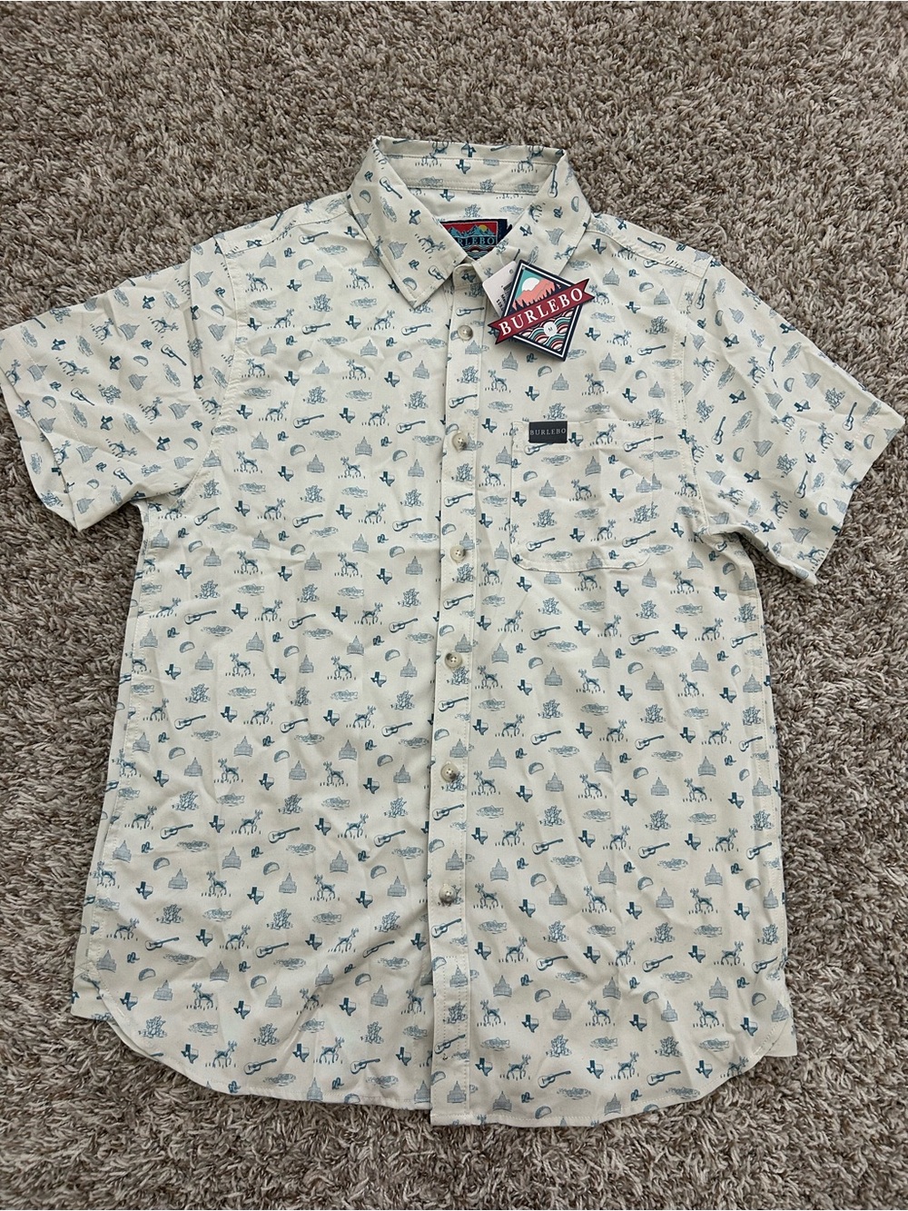 New Burlebo Performance Button Up Men’s Medium Lone Star State Short Sleeve